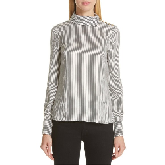 ERDEM Tops - ERDEM Grey White Gold Cuff Link FLORINN Pin-Stripe Satin Blouse 6 US 10 42 38 36